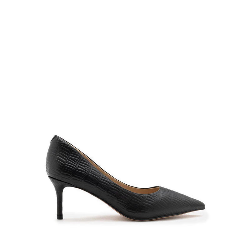 Adrianna Embossed Leather Heels - Black