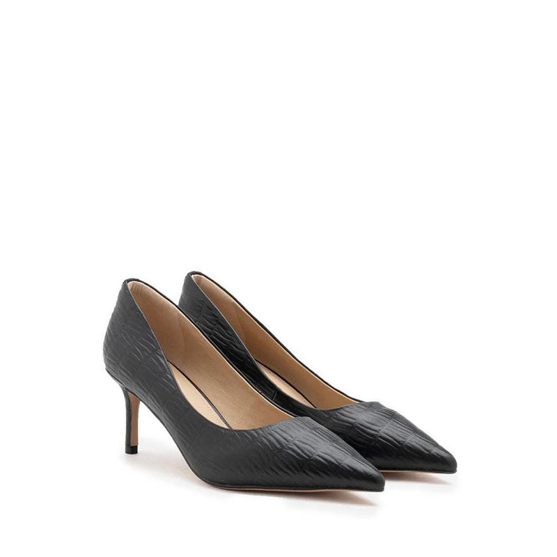 Adrianna Embossed Leather Heels - Black