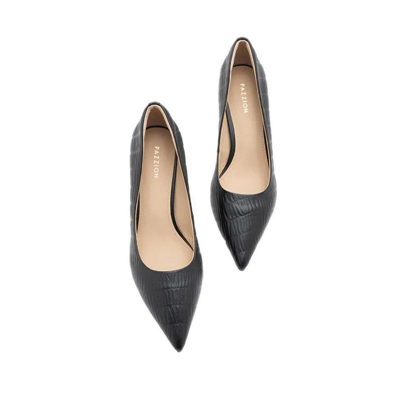 Adrianna Embossed Leather Heels - Black