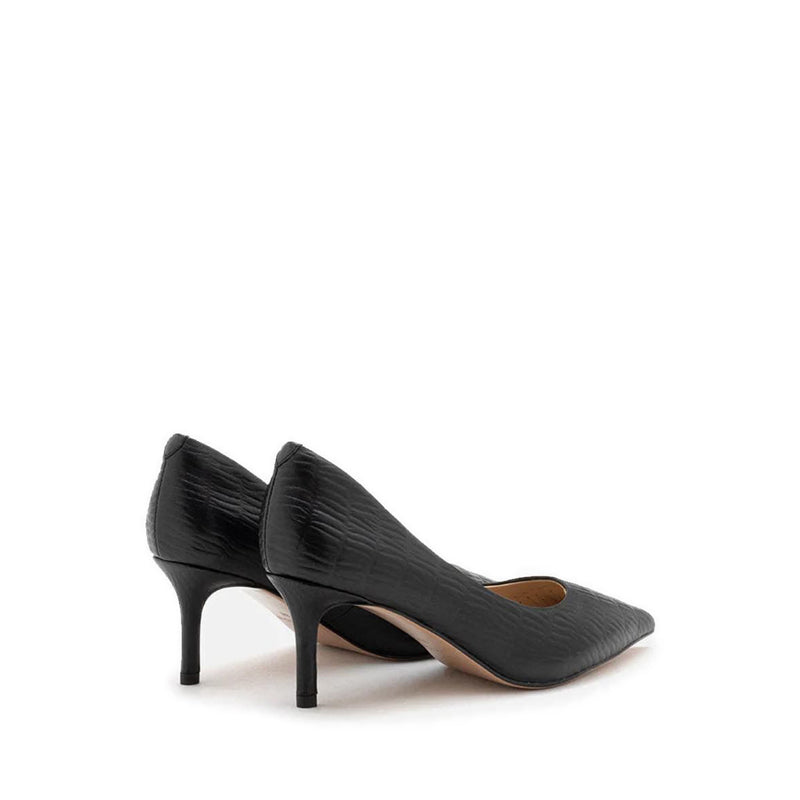 Adrianna Embossed Leather Heels - Black