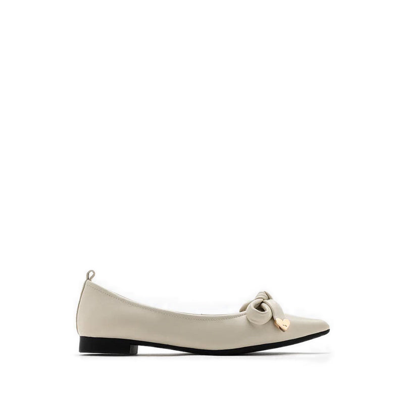 Lindsay Point-Toe Bow Flats - Beige