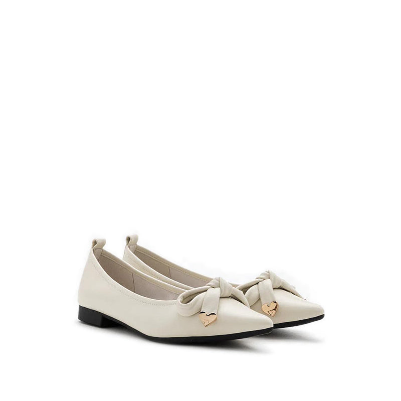 Lindsay Point-Toe Bow Flats - Beige