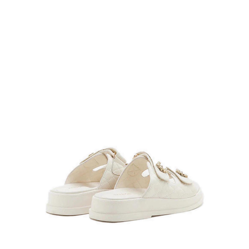 Leia Embellished Quilted Slides - Beige