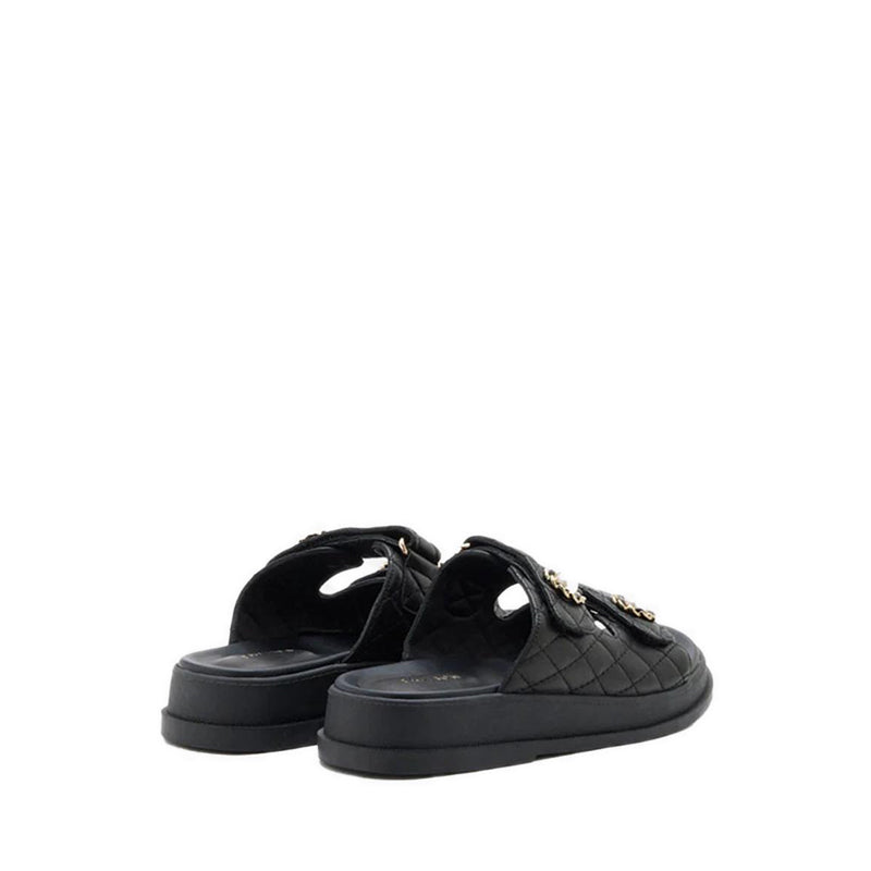 Leia Embellished Quilted Slides - Black