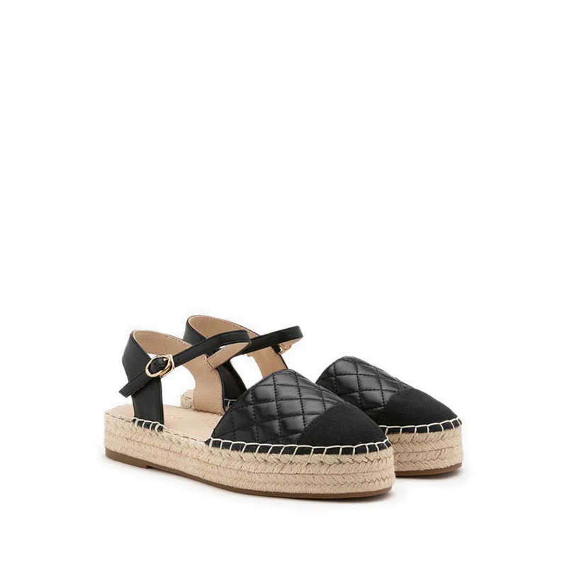 Hans Quilted Espadrille Slingbacks - Black