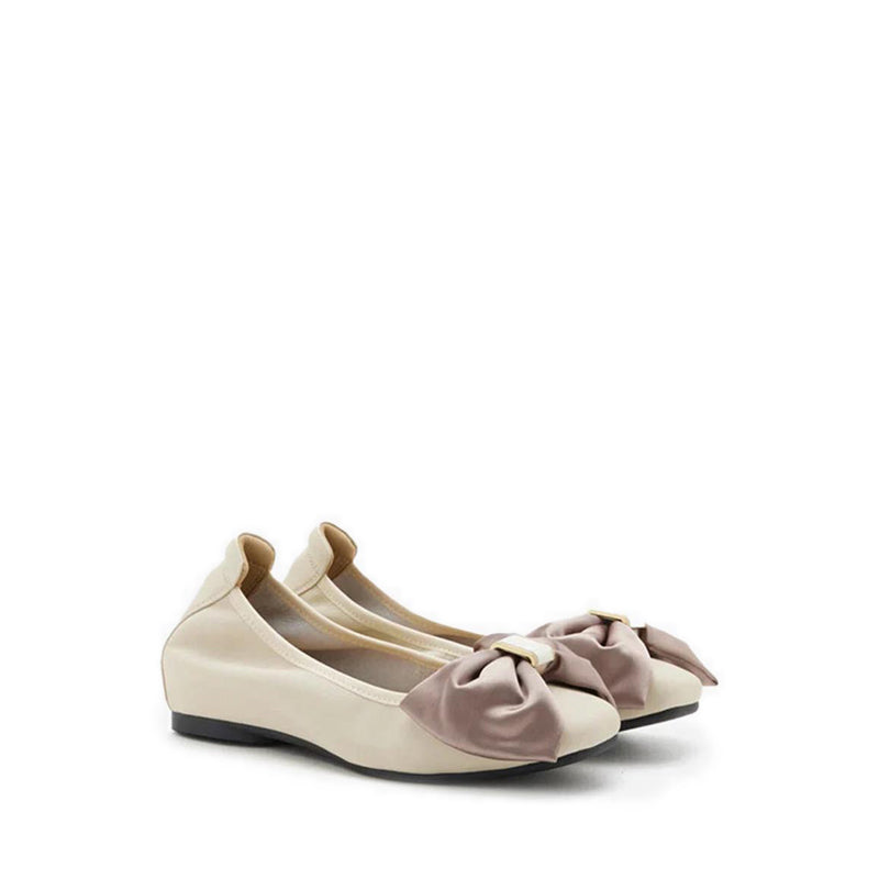 Hana Silk Bow Flats - Beige