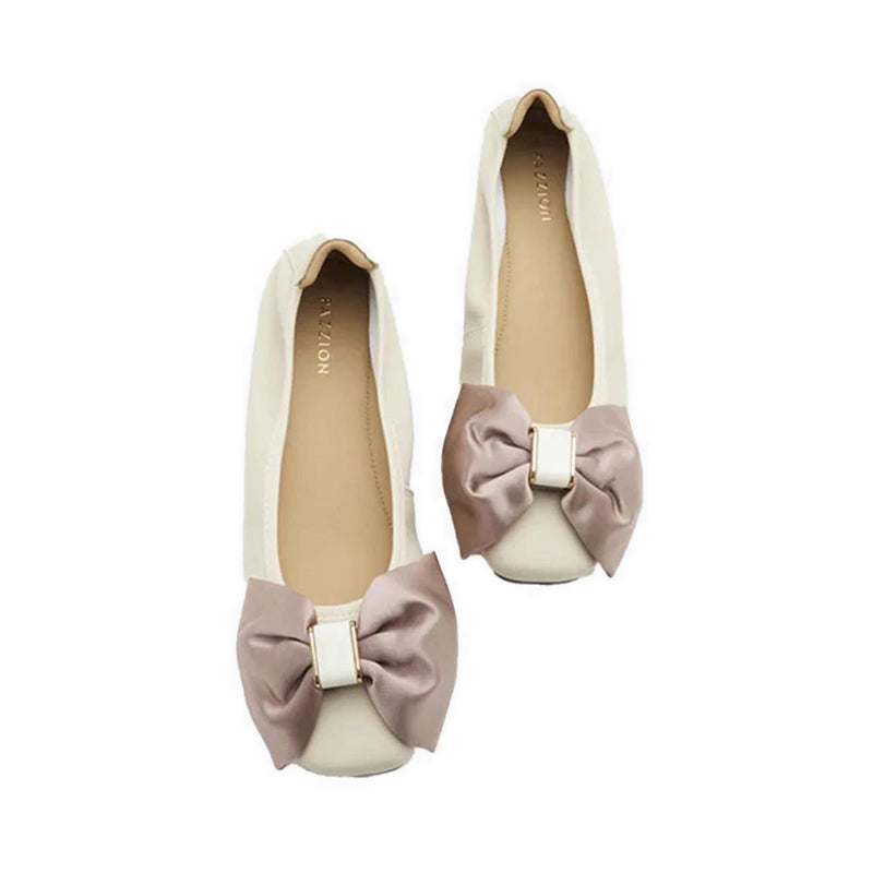 Hana Silk Bow Flats - Beige
