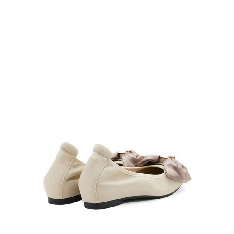 Hana Silk Bow Flats - Beige