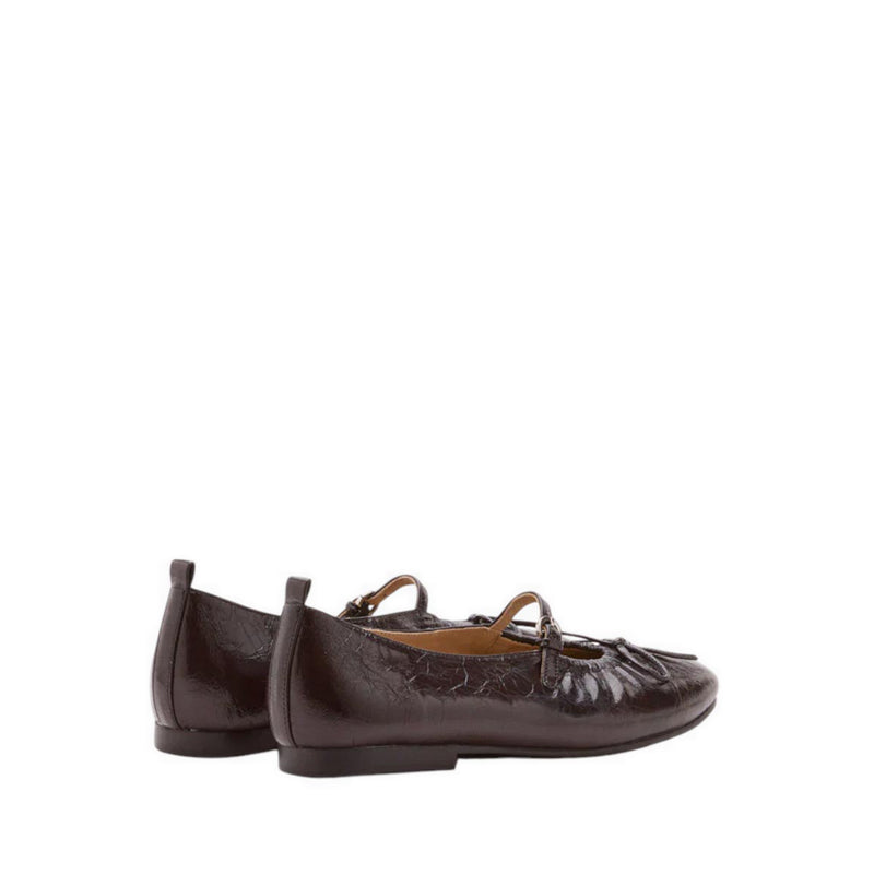 Issey Gathered Ruched Bow Mary Janes - Brown