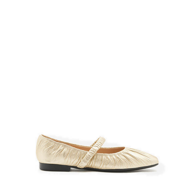 Vivianne Metallic Ruched Strap Flats - Gold