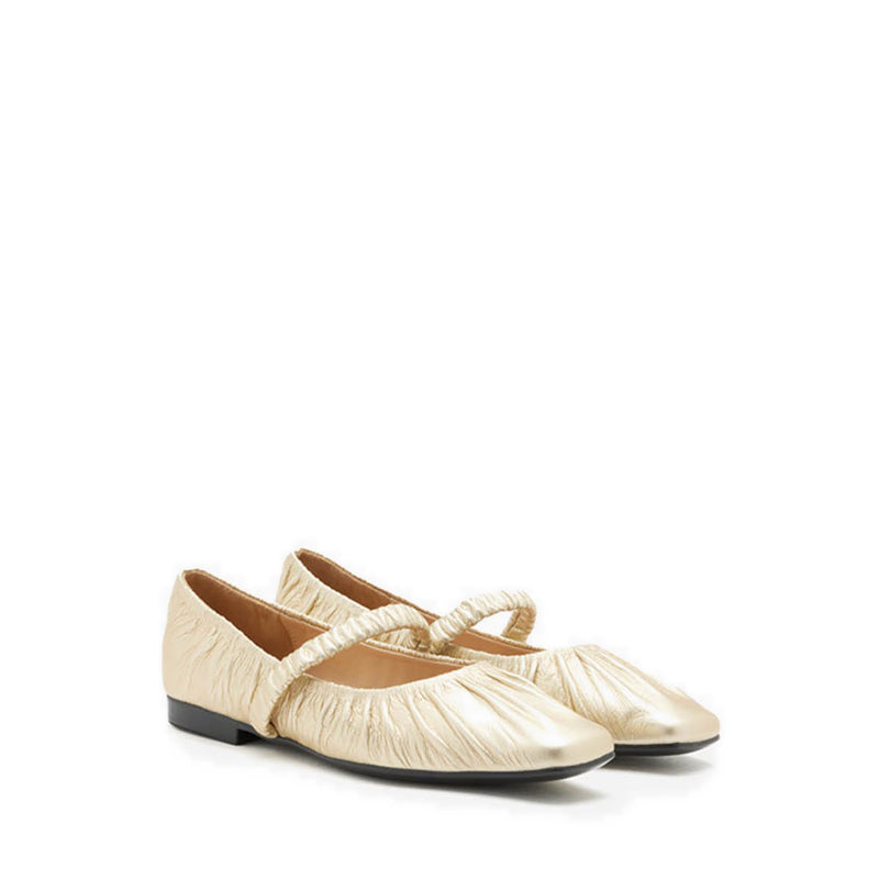 Vivianne Metallic Ruched Strap Flats - Gold