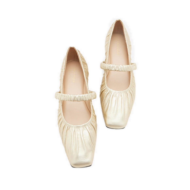 Vivianne Metallic Ruched Strap Flats - Gold