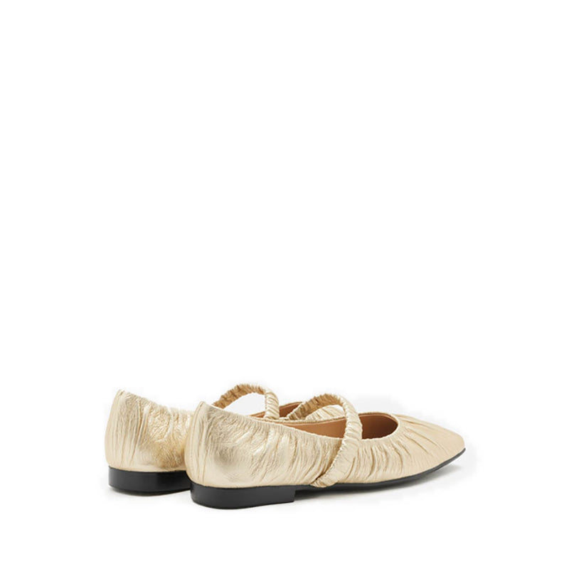 Vivianne Metallic Ruched Strap Flats - Gold