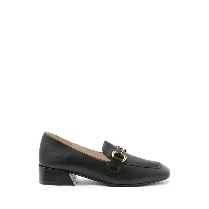 Arwen Classic Metal Buckle Leather Loafers - Black