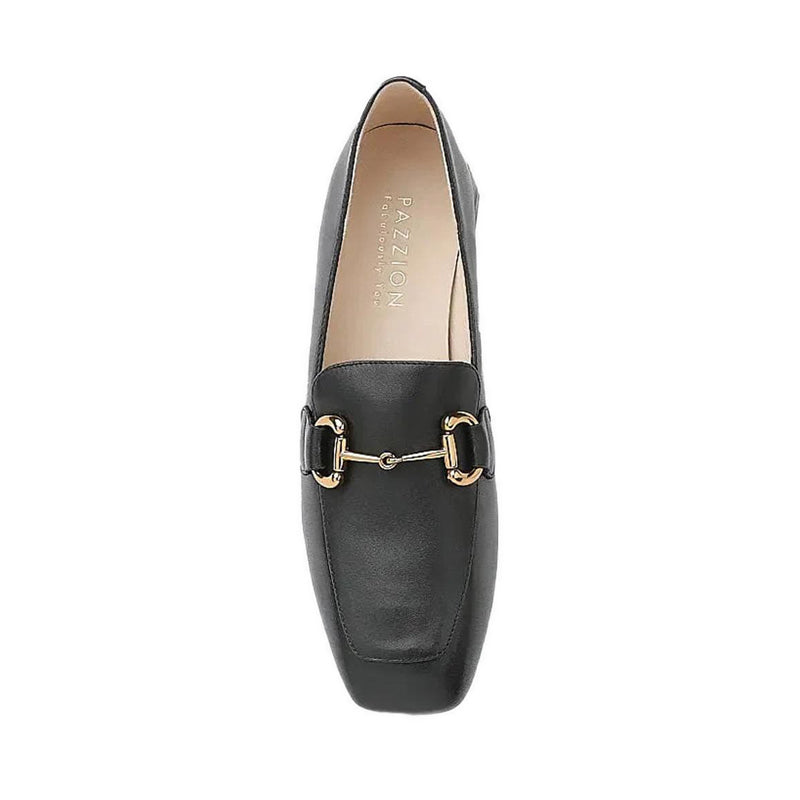 Arwen Classic Metal Buckle Leather Loafers - Black