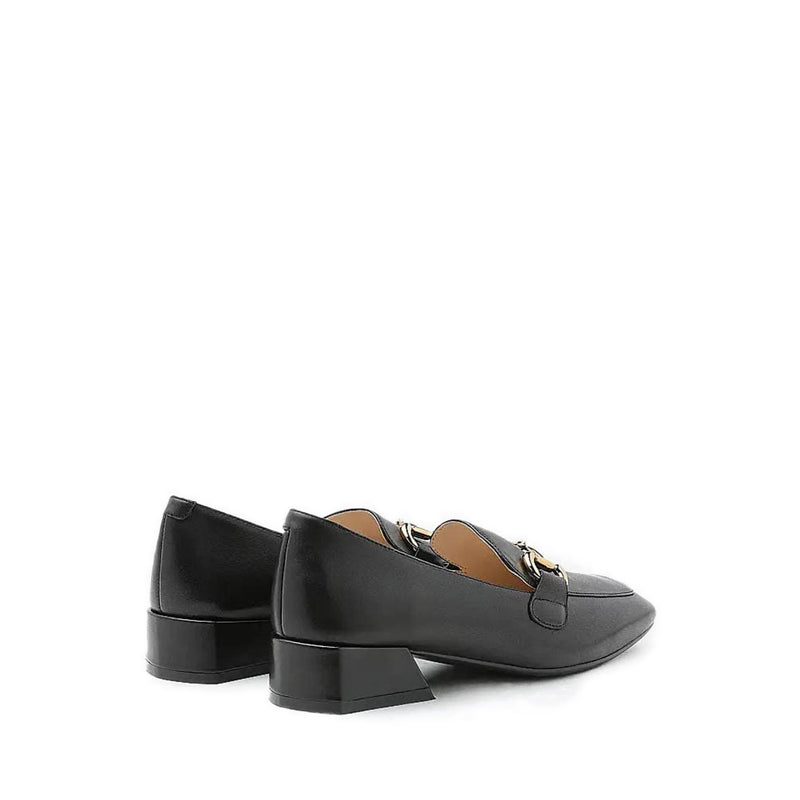 Arwen Classic Metal Buckle Leather Loafers - Black