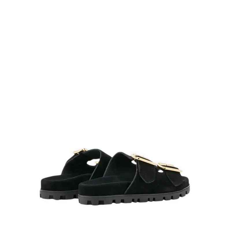 Alaia Buckled Suede Slides - Black