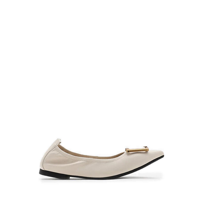 Harper Gold Buckled Pointed-Toe Flats - Beige