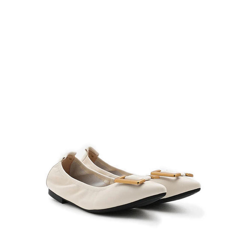 Harper Gold Buckled Pointed-Toe Flats - Beige