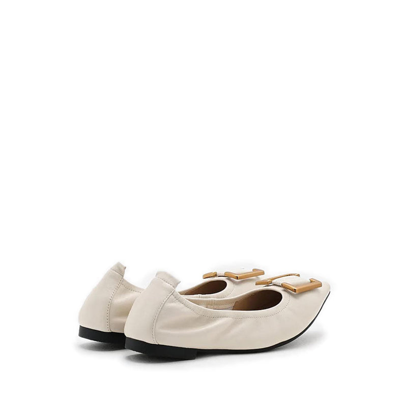 Harper Gold Buckled Pointed-Toe Flats - Beige