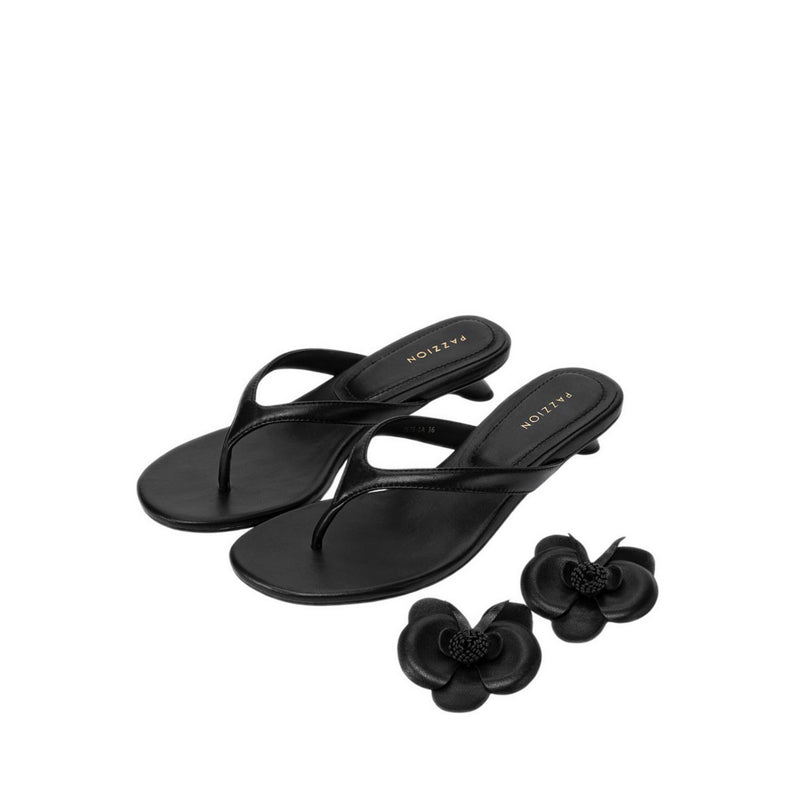 Women's Davielle Orchid Leather Sandal Heels - Black