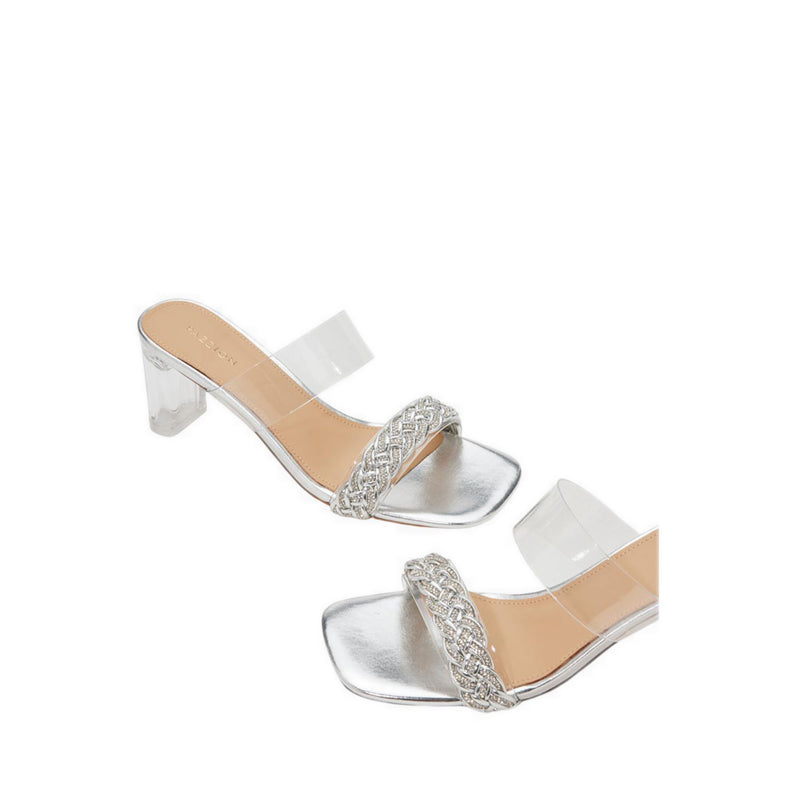 Pazzion Women's Freya Crystal Embellished Woven Sandal Heels - Silver