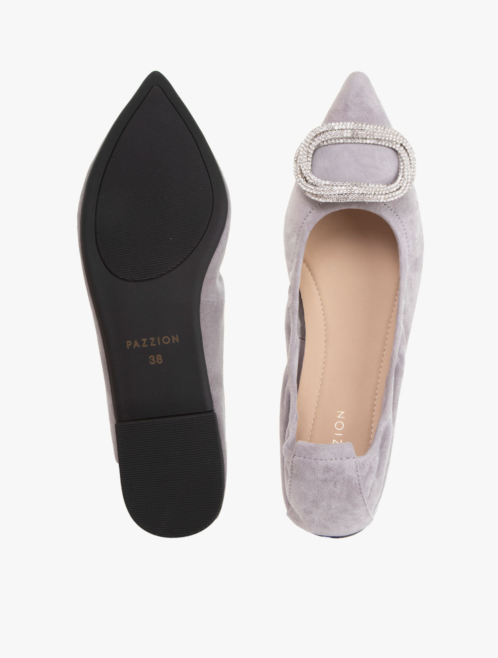 Pazzion Women's Harper Gold Buckled Pointed-Toe Flats - Grey