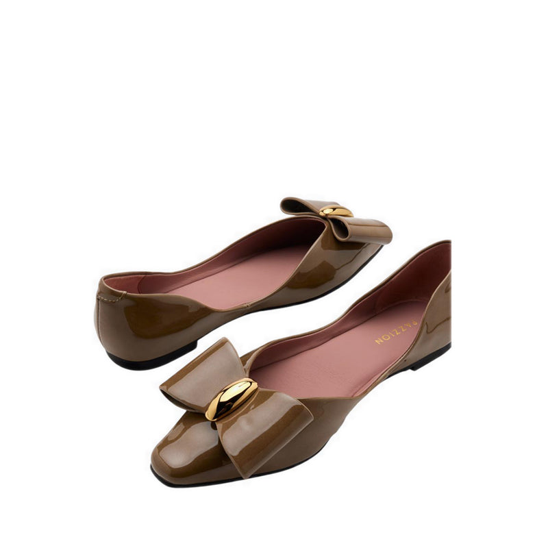 Women's Kara Gold Accented Sculpted Bow Patent Flats - Khaki