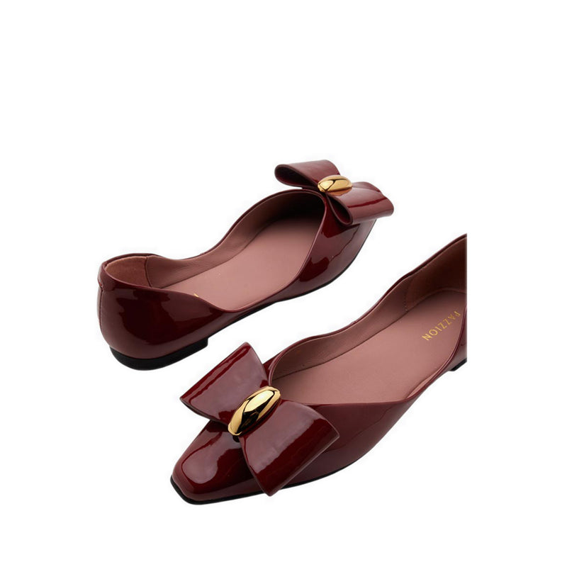 Women's Kara Gold Accented Sculpted Bow Patent Flats - Maroon