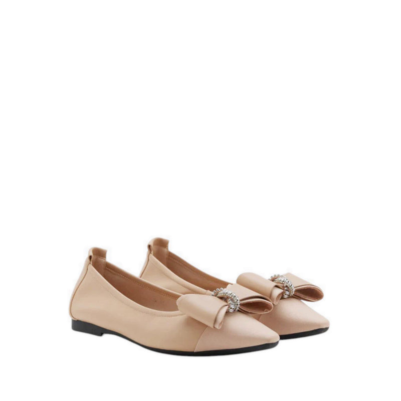 Melva Bow Pointed Toe Flats - Natural
