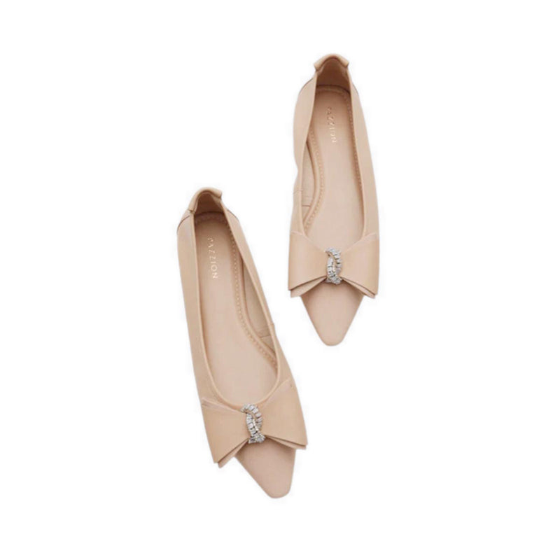 Melva Bow Pointed Toe Flats - Natural