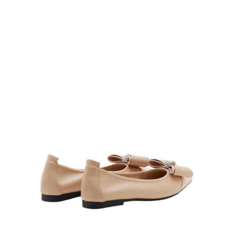 Melva Bow Pointed Toe Flats - Natural