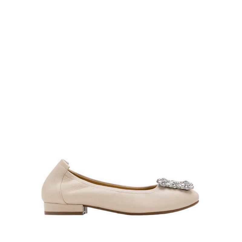 Oriole Embellished Buckle Ballet Flats - Beige
