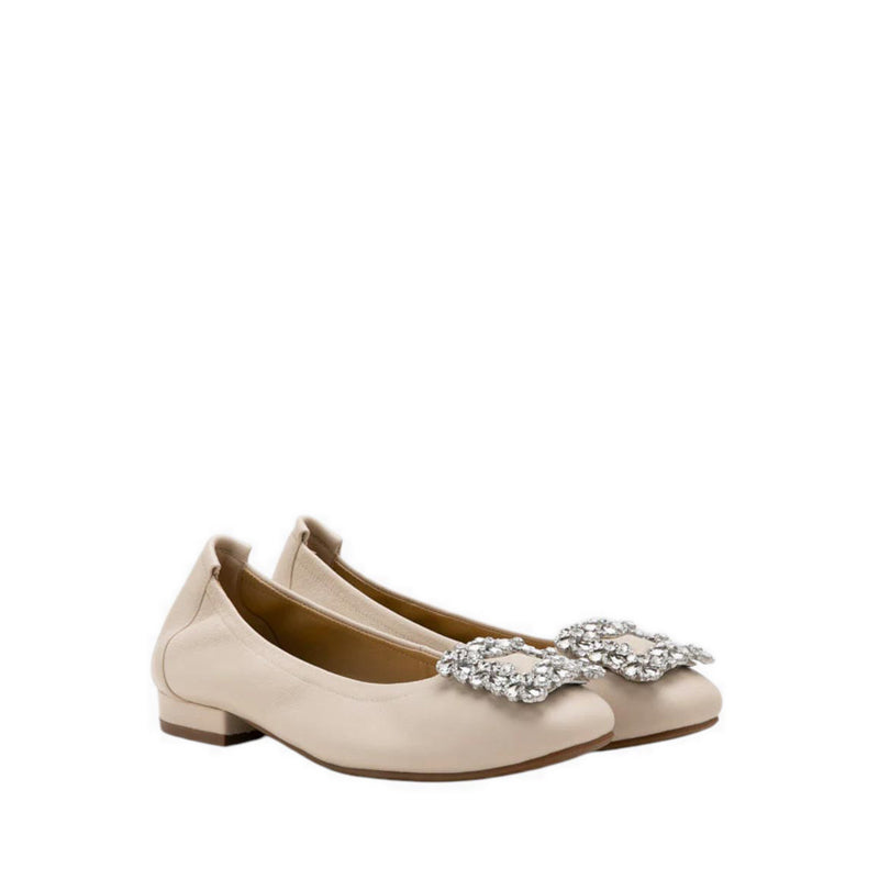 Oriole Embellished Buckle Ballet Flats - Beige
