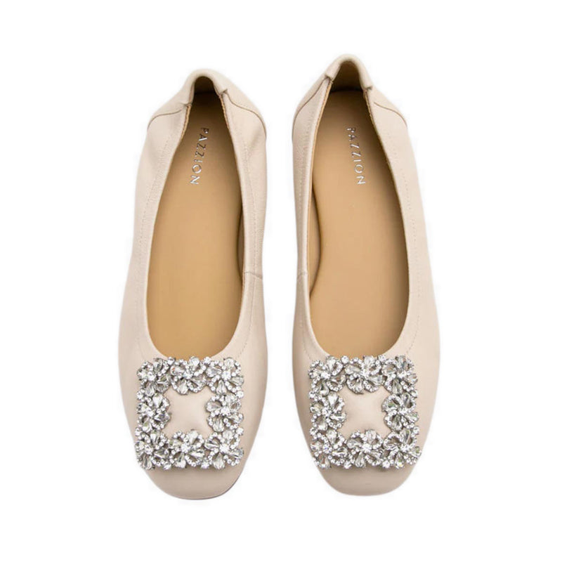 Oriole Embellished Buckle Ballet Flats - Beige