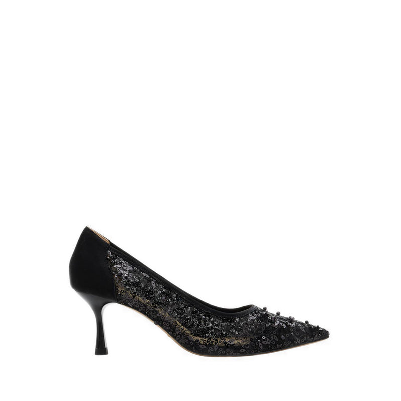 Raena Sequined Mesh Heels - Black