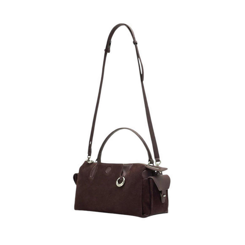 Sevila Suede Leather Satchel - Dark Brown