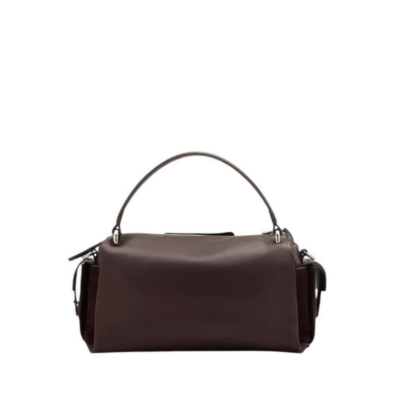 Sevila Suede Leather Satchel - Dark Brown