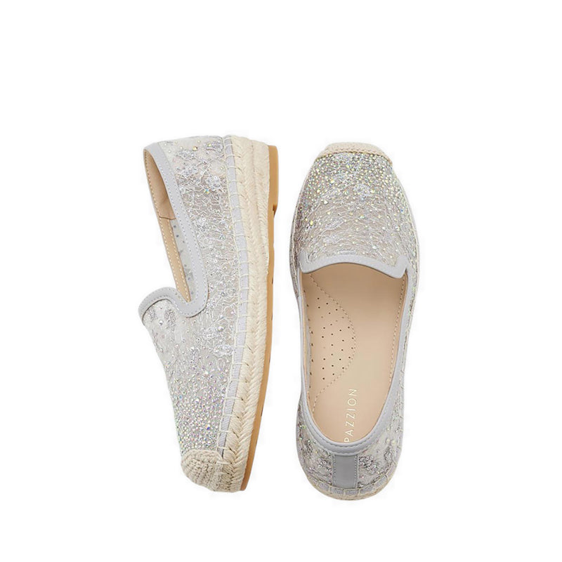 Pazzion Women's Xandra Crystal Embroidered Espadrilles - Grey