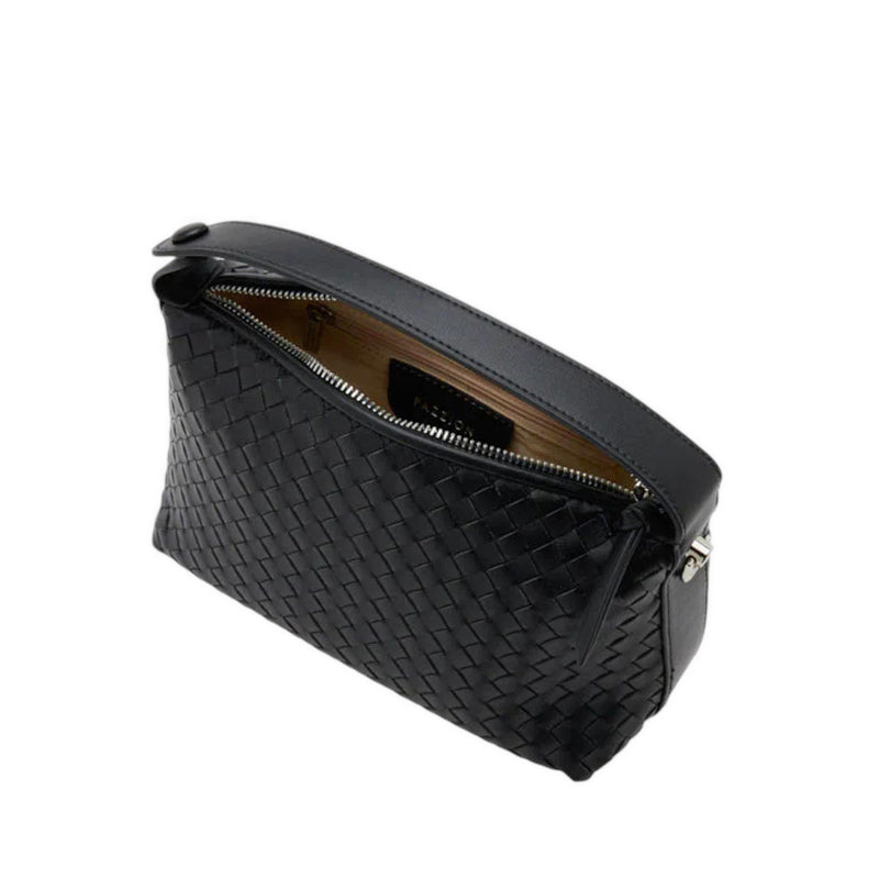 Xyla Woven Leather Bag - Black