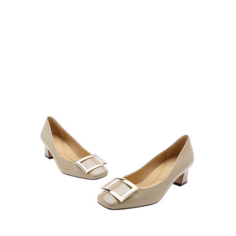 Yvette Buckle Square-Toe Pump Heels - Khaki