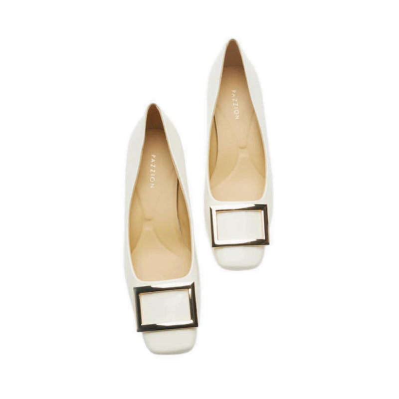 Yvette Buckle Square-Toe Pump Heels - Beige