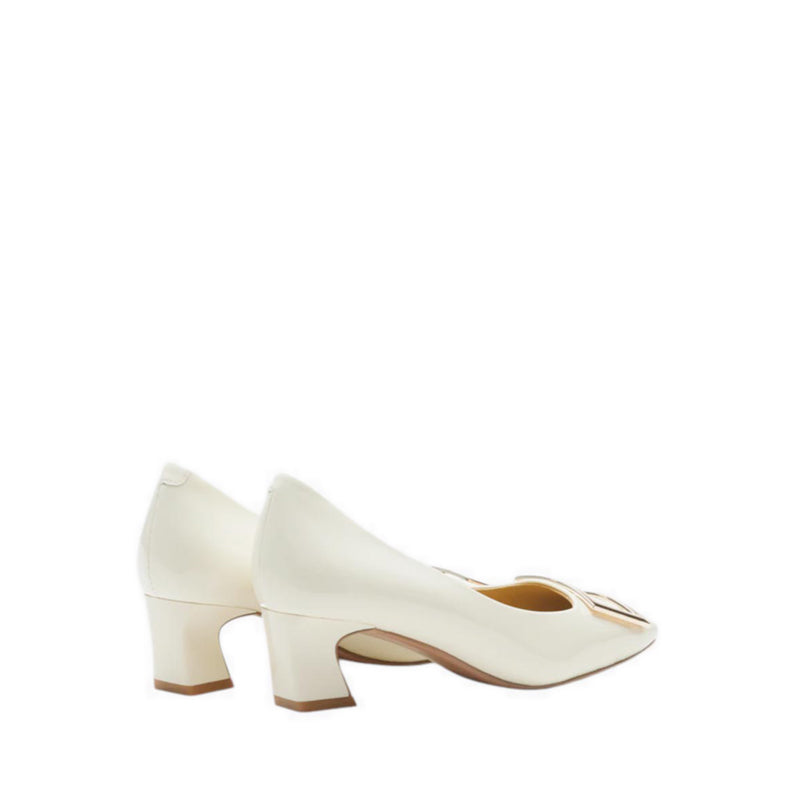Yvette Buckle Square-Toe Pump Heels - Beige
