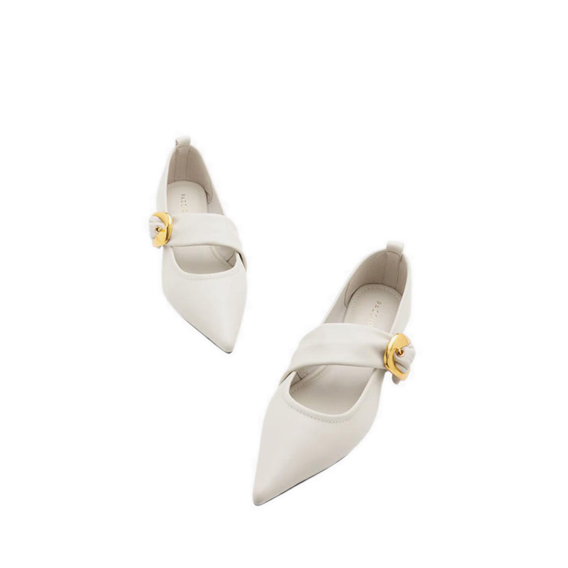 Zinnia Pointed Toe Flats - Beige