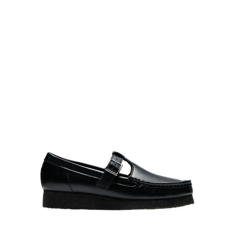 Wallabee T Bar Blk HiShine Lea