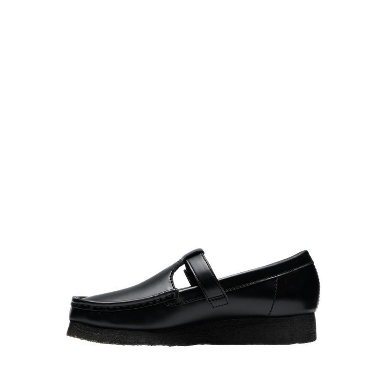 Wallabee T Bar Blk HiShine Lea