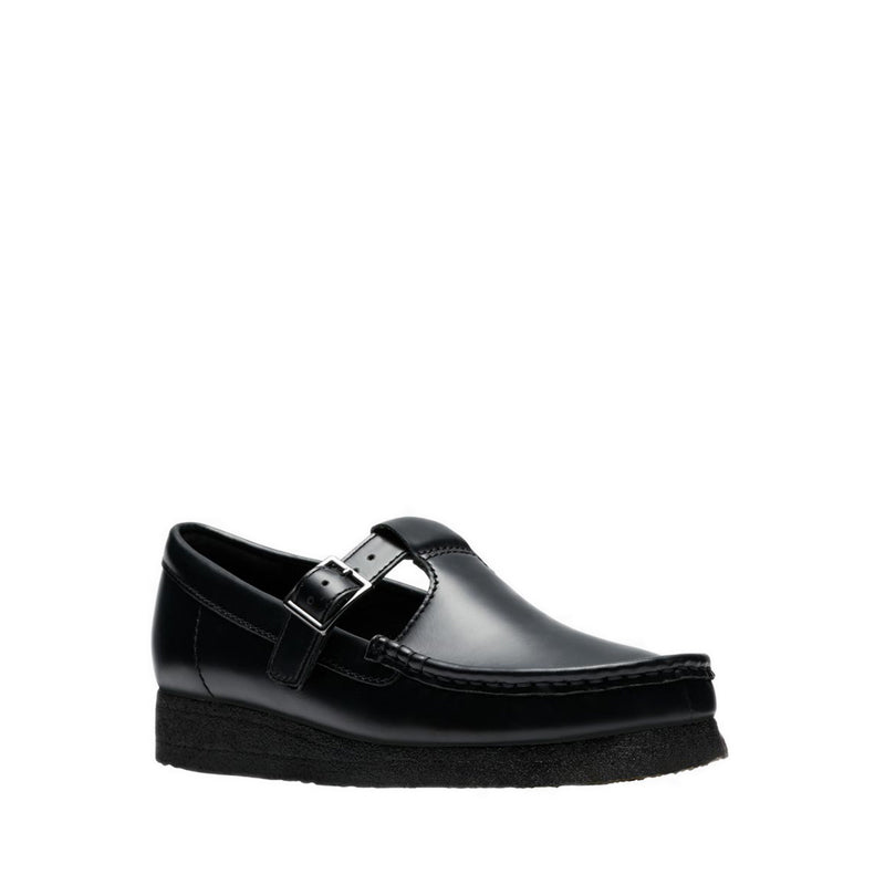 Wallabee T Bar Blk HiShine Lea