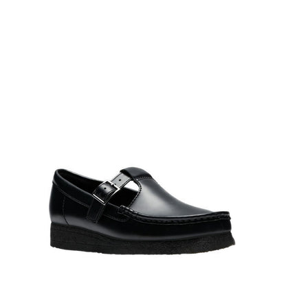Wallabee T Bar Blk HiShine Lea