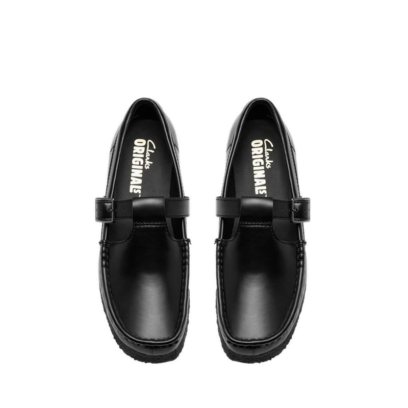 Wallabee T Bar Blk HiShine Lea