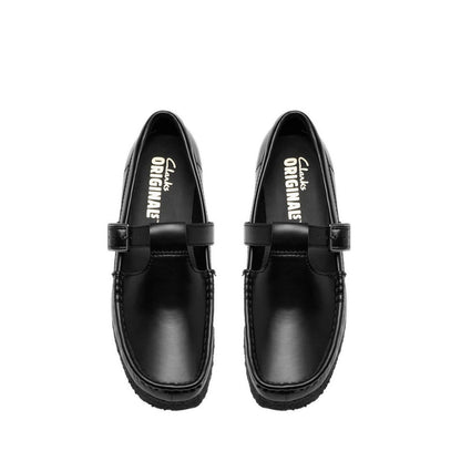 Wallabee T Bar Blk HiShine Lea